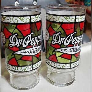 Vintage Dr Pepper Stained Glass Design Glasses, King Of Beverages, Rare, HTF